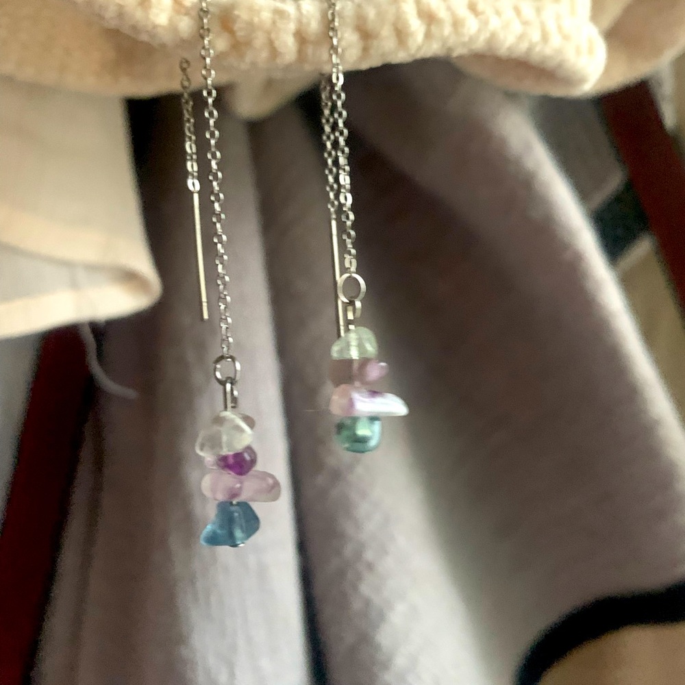 Fluorite Gemstone Threader Earrings